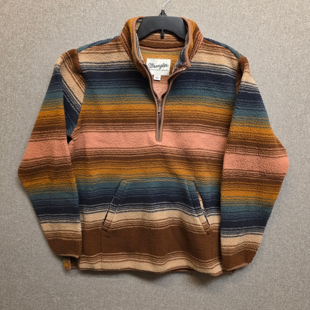 Wrangler Mens L Multi Stripe Sherpa 1/4 Zip Pullover Western Gorpcore